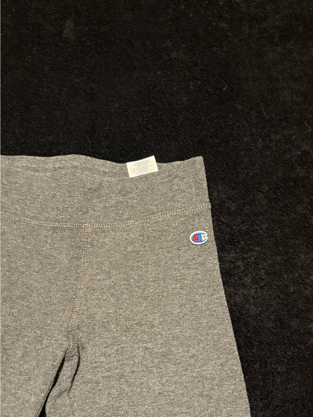 Champion Leg script logo gray leggings size girls medium 21” inseam VGC